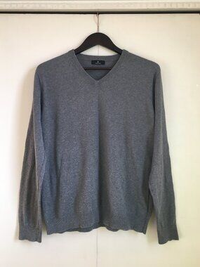 Selected Homme Grey V-Neck Knitted Cotton Blend Pullover Sweater Men’s Medium